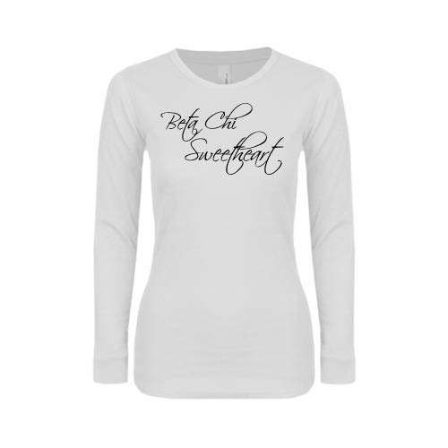 Womens White Long Sleeve V Neck Tee-Beta Chi Sweetheart