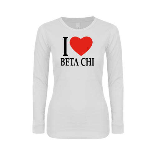 Womens White Long Sleeve V Neck Tee-I Heart Beta Chi