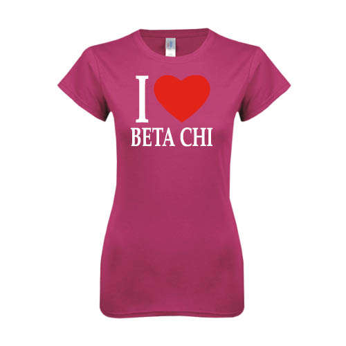 Next Level Womens Fuchsia Boyfriend Tee-I Heart Beta Chi
