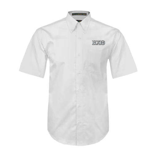 White Twill Button Down Short Sleeve-Greek Letters
