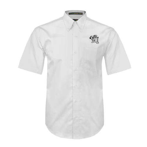White Twill Button Down Short Sleeve-Lion