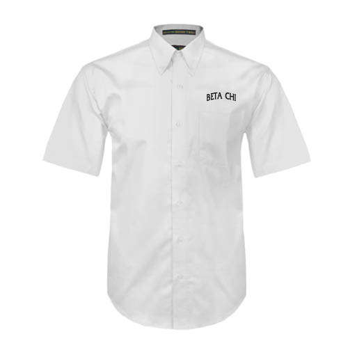 White Twill Button Down Short Sleeve-Beta Chi Arched
