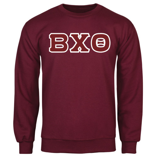 Maroon Fleece Crew-Greek Letters, Tackle Twill