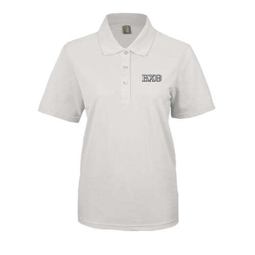Womens Silk Touch White Pique Polo-Greek Letters