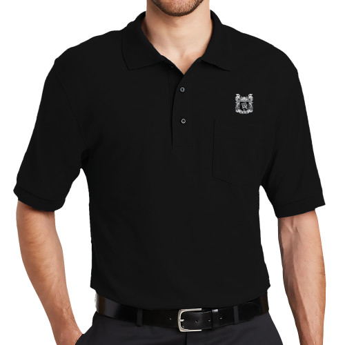 Black Silk Touch Polo w/ Pocket-Coat of Arms