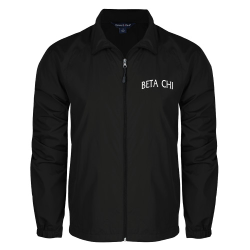 Black Full Zip Wind Jacket-Beta Chi Arched
