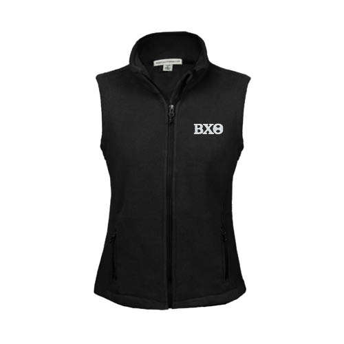 Womens Black Fleece Full Zip Vest-Greek Letters