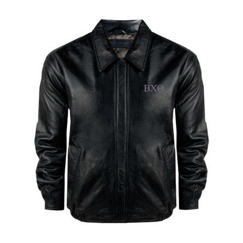 Black Buffed Bomber Jacket-Greek Letters