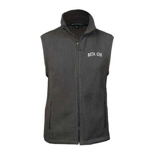Charcoal Fleece Full Zip Vest-Beta Chi Arched