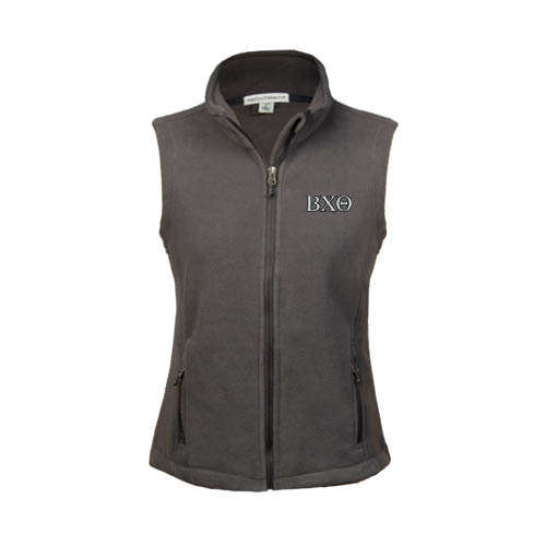 Womens Charcoal Fleece Full Zip Vest-Greek Letters