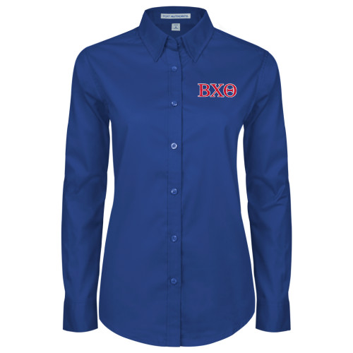 Womens Royal Twill Button Down Long Sleeve -Greek Letters
