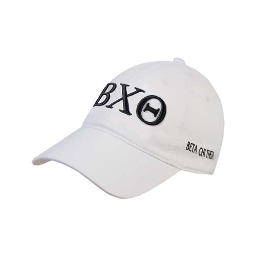 White Unstructured Adjustable Low Profile Hat-Greek Letters