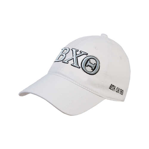 White Unstructured Adjustable Low Profile Hat-Greek Letters
