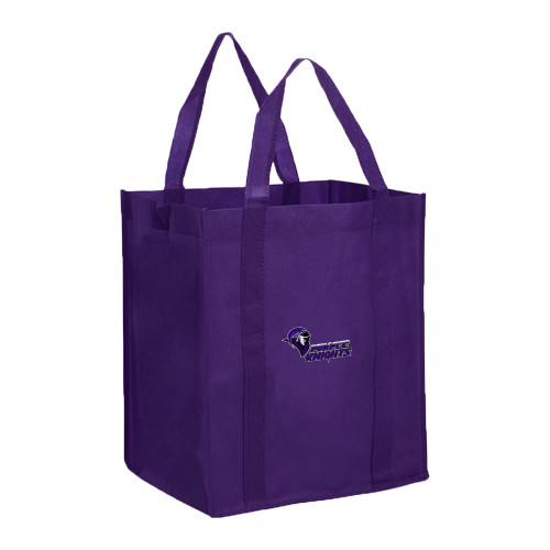  Non Woven Purple Grocery Tote - Purple Knights Stacked w/ Knight Head