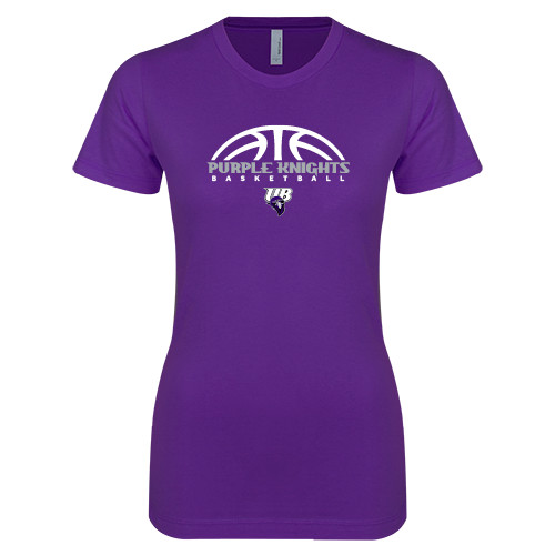  Next Level Womens Purple Boyfriend Tee - Basketball Half Ball Design