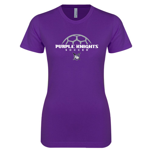  Next Level Womens Purple Boyfriend Tee - Soccer Half Ball Design