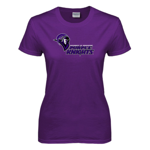  Womens Purple Short Sleeve Tee - Purple Knights Stacked w/ Knight Head