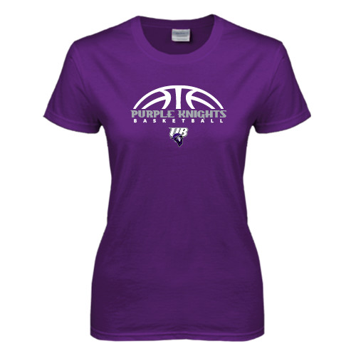  Womens Purple Short Sleeve Tee - Basketball Half Ball Design