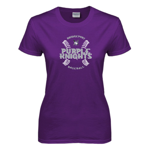  Womens Purple Short Sleeve Tee - Baseball Ball Design