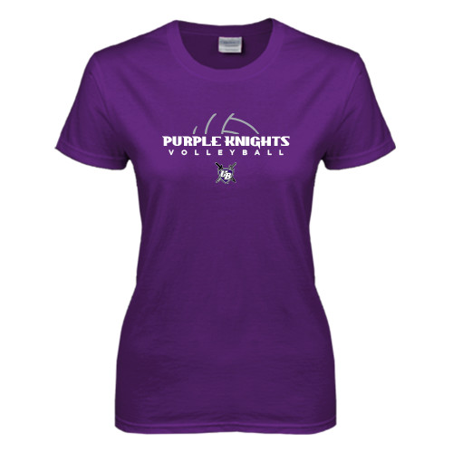  Womens Purple Short Sleeve Tee - Volleyball Ball Design