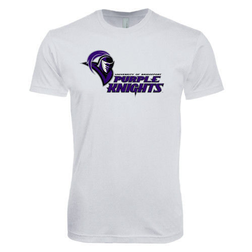  Next Level White SoftStyle T Shirt - Purple Knights Stacked w/ Knight Head