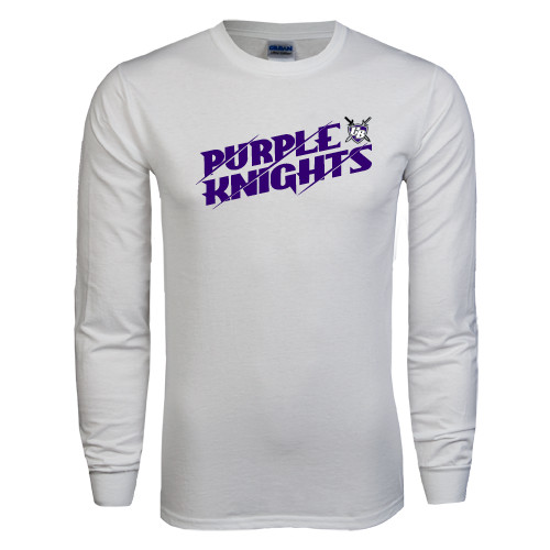  White Long Sleeve T Shirt - Purple Knights Slanted
