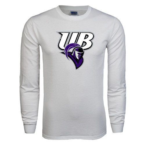  White Long Sleeve T Shirt - Primary Mark Distressed