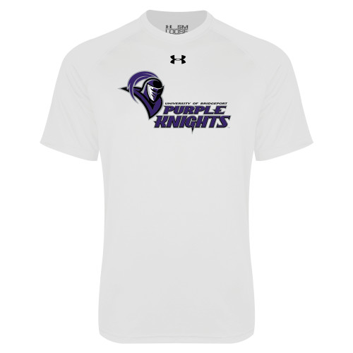  Under Armour White Tech Tee - Purple Knights Stacked w/ Knight Head
