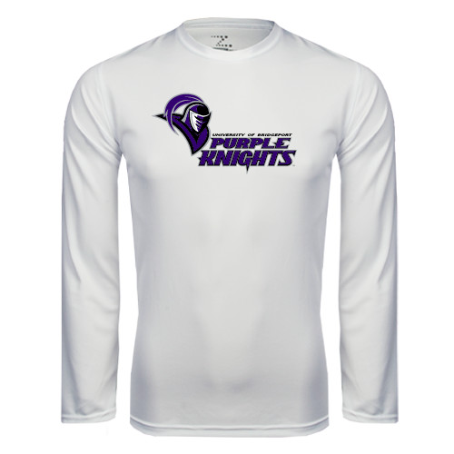  White Performance Long Sleeve Shirt - Purple Knights Stacked w/ Knight Head
