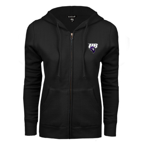  ENZA Womens Black Fleece Full Zip Hoodie - Primary Mark
