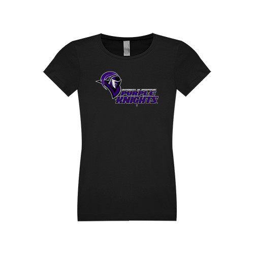  Next Level Girls Black Fashion Fit T Shirt - Purple Knights Stacked w/ Knight Head