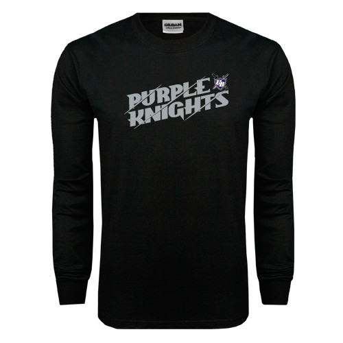  Black Long Sleeve T Shirt - Purple Knights Slanted