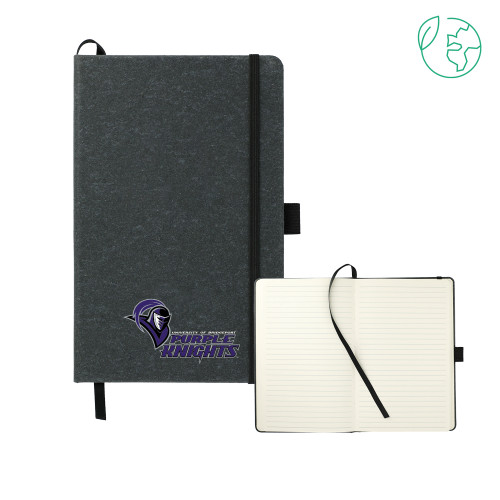  5.5 x 8.5 Black FSC Mix Recycled Leather Bound Journal - Purple Knights Stacked w/ Knight Head