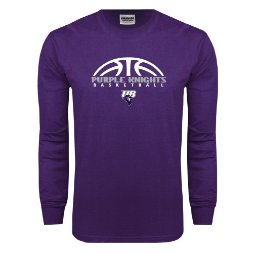  Purple Long Sleeve T Shirt - Basketball Half Ball Design