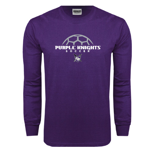  Purple Long Sleeve T Shirt - Soccer Half Ball Design