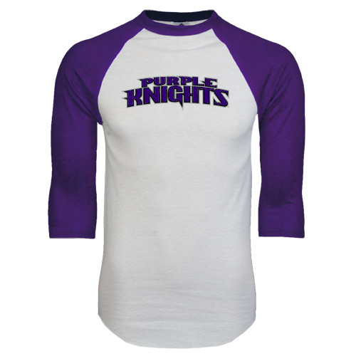  White/Purple Raglan Baseball T Shirt - Purple Knights