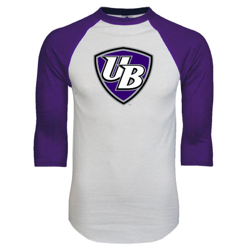  White/Purple Raglan Baseball T Shirt - UB Shield