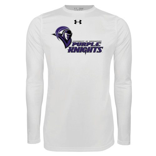  Under Armour White Long Sleeve Tech Tee - Purple Knights Stacked w/ Knight Head