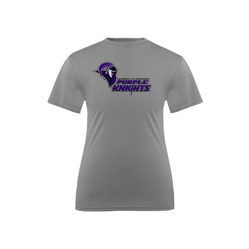  Youth Performance Grey Concrete Tee - Purple Knights Stacked w/ Knight Head