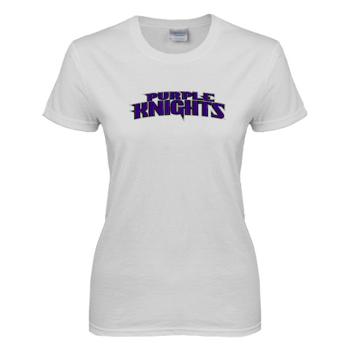  Womens White Short Sleeve Tee - Purple Knights