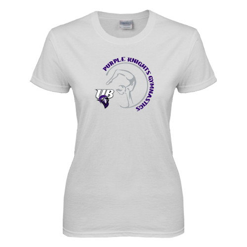  Womens White Short Sleeve Tee - Gymnastics Circle Design