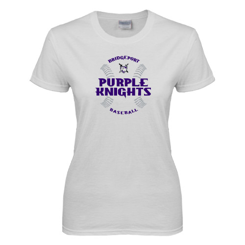  Womens White Short Sleeve Tee - Baseball Ball Design