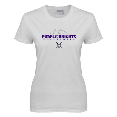  Womens White Short Sleeve Tee - Volleyball Ball Design