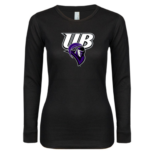  Womens Black Long Sleeve V Neck Tee  - Primary Mark