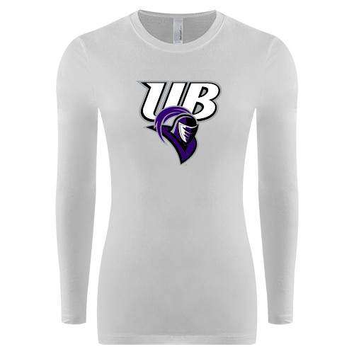  Womens White Long Sleeve V Neck Tee - Primary Mark