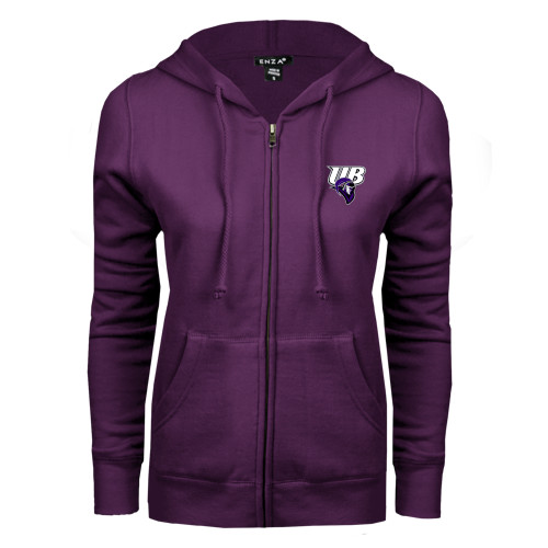  ENZA Womens Purple Fleece Full Zip Hoodie - Primary Mark
