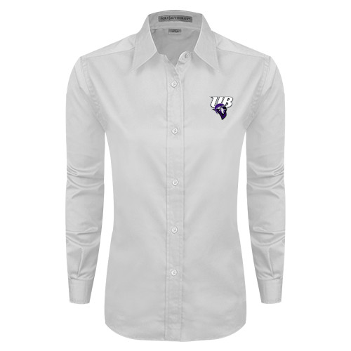  Womens White Twill Button Down Long Sleeve - Primary Mark