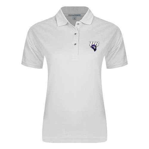  Womens Silk Touch White Pique Polo - Primary Mark