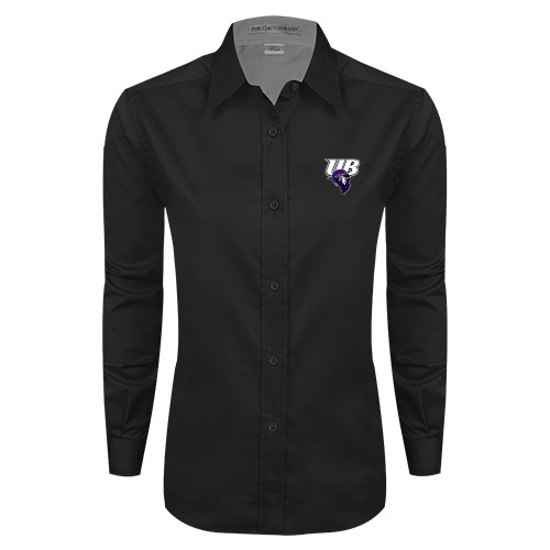  Womens Black Twill Button Down Long Sleeve  - Primary Mark