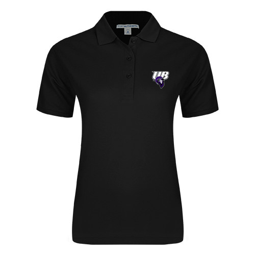  Womens Silk Touch Black Pique Polo - Primary Mark